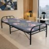 Folding Bed | 1 Year Warranty | Portable Single Bed | 3X6 Feet Bed Size | Strong Iron Steel Metal Frame Pipe | Bed for Sleeping Guest, Easily Storable (Synthetic Strip Blue) Visit the CASSAFLIP Store
