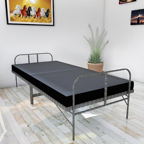 PS PARVESH SMART Metal Folding Bed Single Size with Double Layer Mattress for Sleeping Guest Bed Easily Storable & Portable Size (3ft x 6ft, Black)
