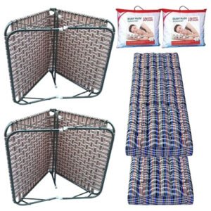 PS PARVESH SMART (2 Pieces Folding Bed Strong Home Bed | Guest Bed | Multipurpose | Multicolor Size (3.5ft x 6ft) ((2 Pieces) Niwar Bed with Pillow and Mattress (3.5ft X 6ft))