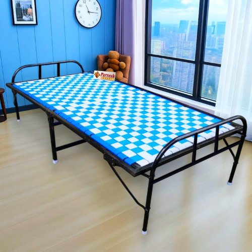 PS PARVESH SMART Double Pipe with Double Niwar Screw Free Heavy Metal Folding Bed for Home and Hostel Heavy Duty Bed with Extra Strenght Size (Blue, 3 ft x 6ft)