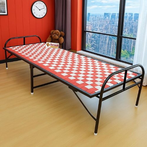 PS PARVESH SMART Double Pipe with Double Niwar Screw Free Heavy Metal Folding Bed for Home and Hostel Heavy Duty Bed with Extra Strenght Size (Red, 2.5 ft x 6 ft)