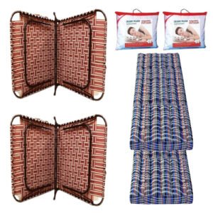 PS PARVESH SMART (2 Pieces Combo Folding Bed 3 X 6ft Strong | Multipurpose | Multicolor with Pillow and Matrress
