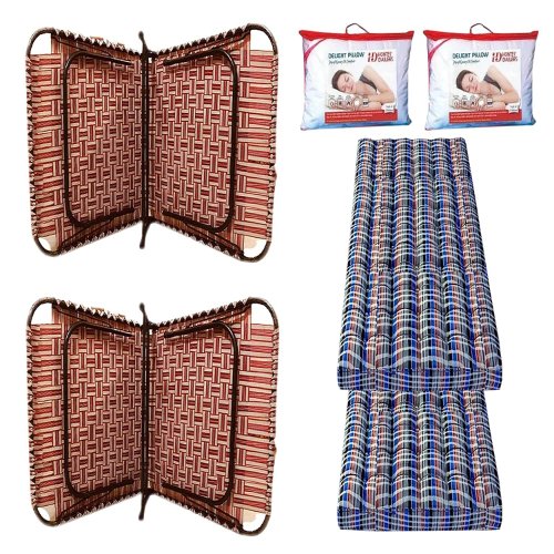 PS PARVESH SMART (2 Pieces Combo Folding Bed 3 X 6ft Strong | Multipurpose | Multicolor with Pillow and Matrress